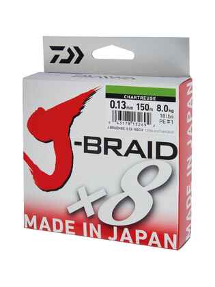 J-BRAID X8 CHARTREUSE 022MM/17,0KG/150M