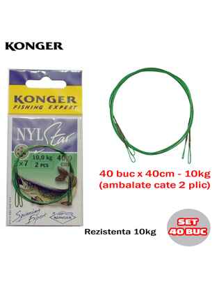 Konger set 40 strune rapitori (20 plicuri x 2buc) Nylstar 1×7 40cm, 10kg (fara agrafa si vartej)