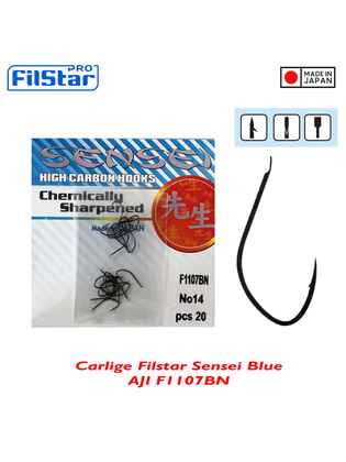 Filstar Sensei Blue carlige Aji cu paleta, serie F1107BN, culoare Black Nickel, marime 14 (20buc/plic)