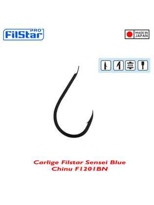 Filstar Sensei Blue carlige Chinu cu paleta, serie F1201BN, culoare Black Nickel, marime 10 (20buc/plic)