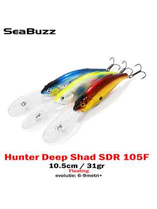 Sea Buzz vobler Hunter Deep Shad 10.5cm, 31gr, Floating, culoare 109-HHPGC, pentru pescuitul la trena, evolutie 6-9m+