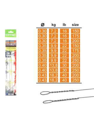 Hitfish struna nickel-titanium pentru rapitori, antibradis (twist string) TISTR-200/30, 20cm, 0.30mm, 7.2kg, 2buc/plic