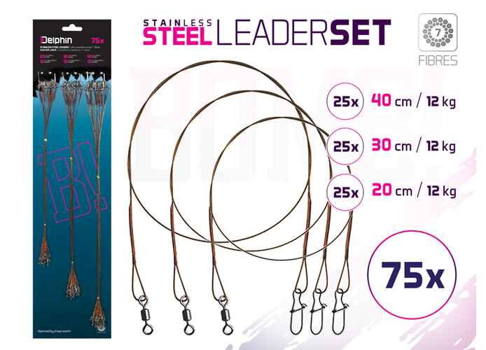 Set strune din oţel BOMB! Cu vârtej şi carabină / 7 fibre 75x /35cm/9,12,15kg