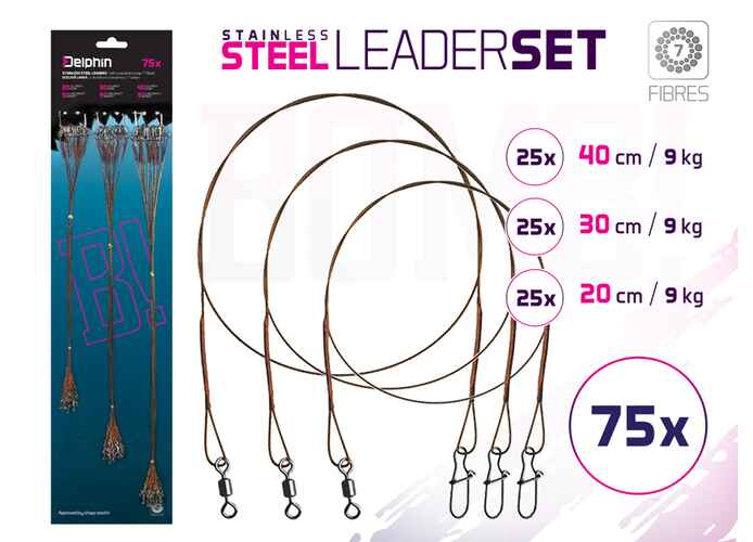 Set strune din oţel BOMB! Cu vârtej şi carabină / 7 fibre 75x /35cm/9,12,15kg