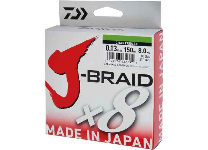 J-BRAID X8 CHARTREUSE 022MM/17,0KG/150M