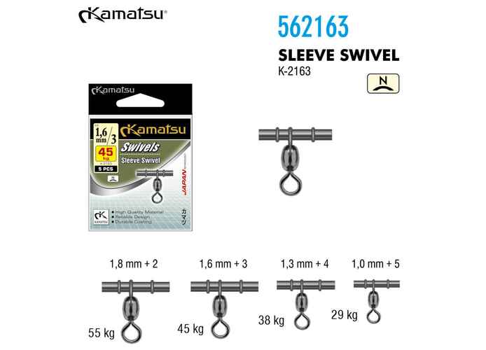 Kamatsu Varteje Culisante K-2163 SS-Nickel, marimea 5 + tub 1mm, rezistenta 29kg (5buc/plic)