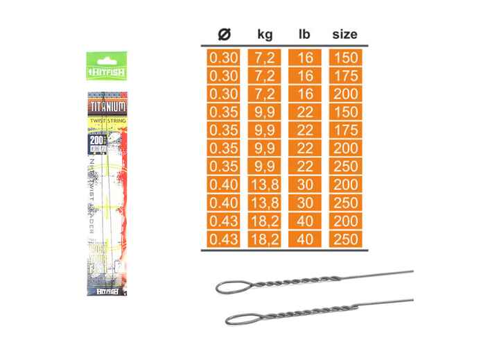 Hitfish struna nickel-titanium pentru rapitori, antibradis (twist string) TISTR-250/43, 25cm, 0.43mm, 18.2kg, 2buc/plic